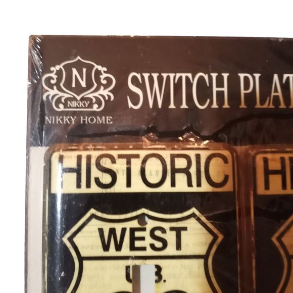 Rustic Metal Historic West US Route 66 Switch Plate Cover Antique White Black - Picture 4 of 10